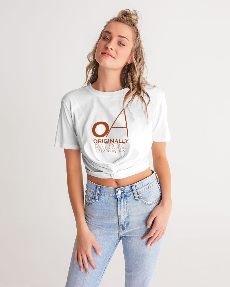OA SimplyOA Twist-Front Cropped Tee(White)